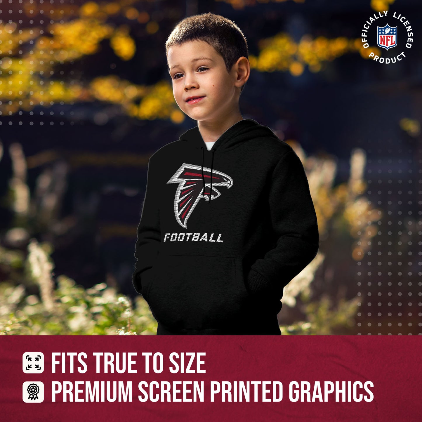 Atlanta Falcons NFL Youth Run City Hoodie- Kids Pro Football Pullover Sweatshirt- Officially Licensed - Black