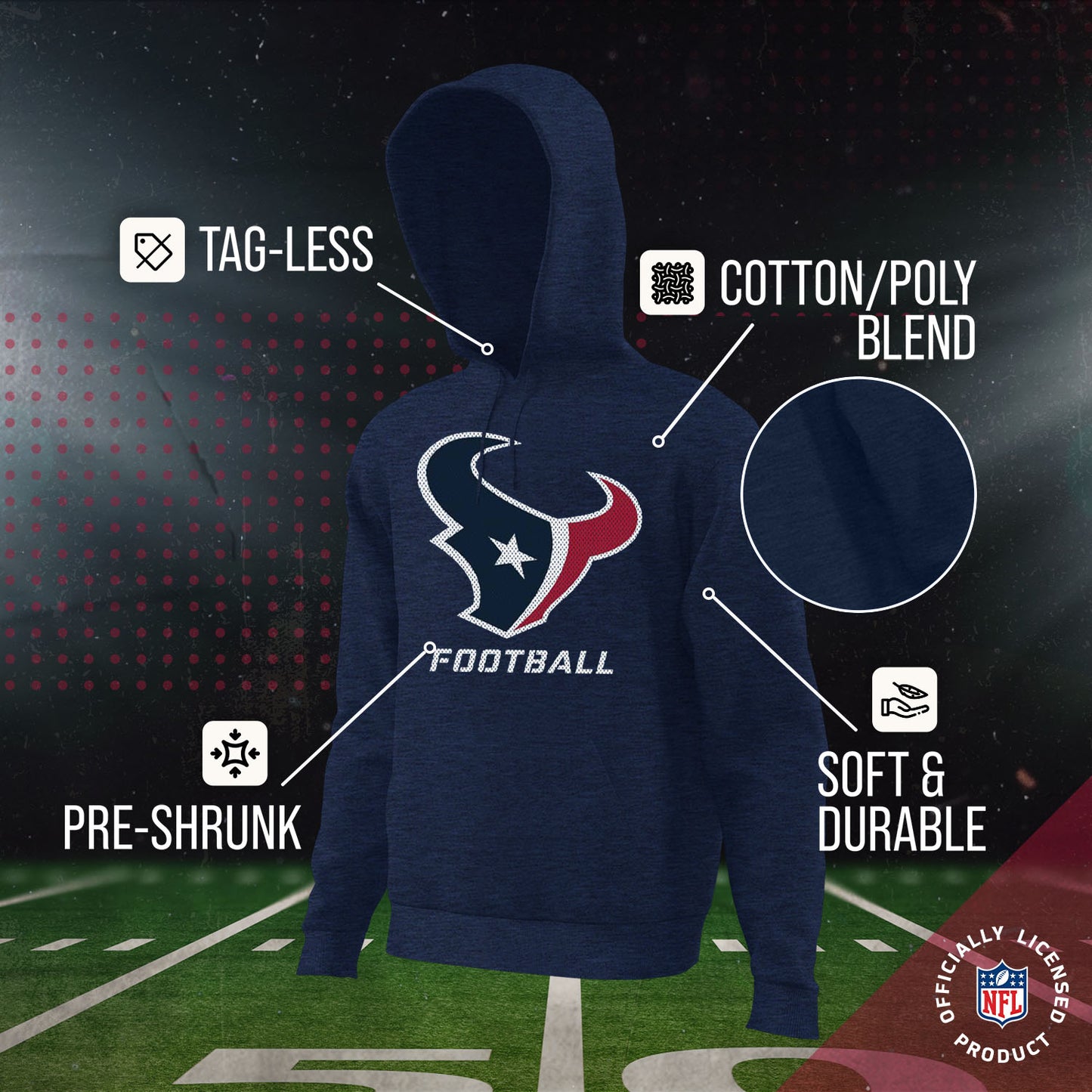 Houston Texans NFL Youth Run City Hoodie- Kids Pro Football Pullover Sweatshirt- Officially Licensed - Navy