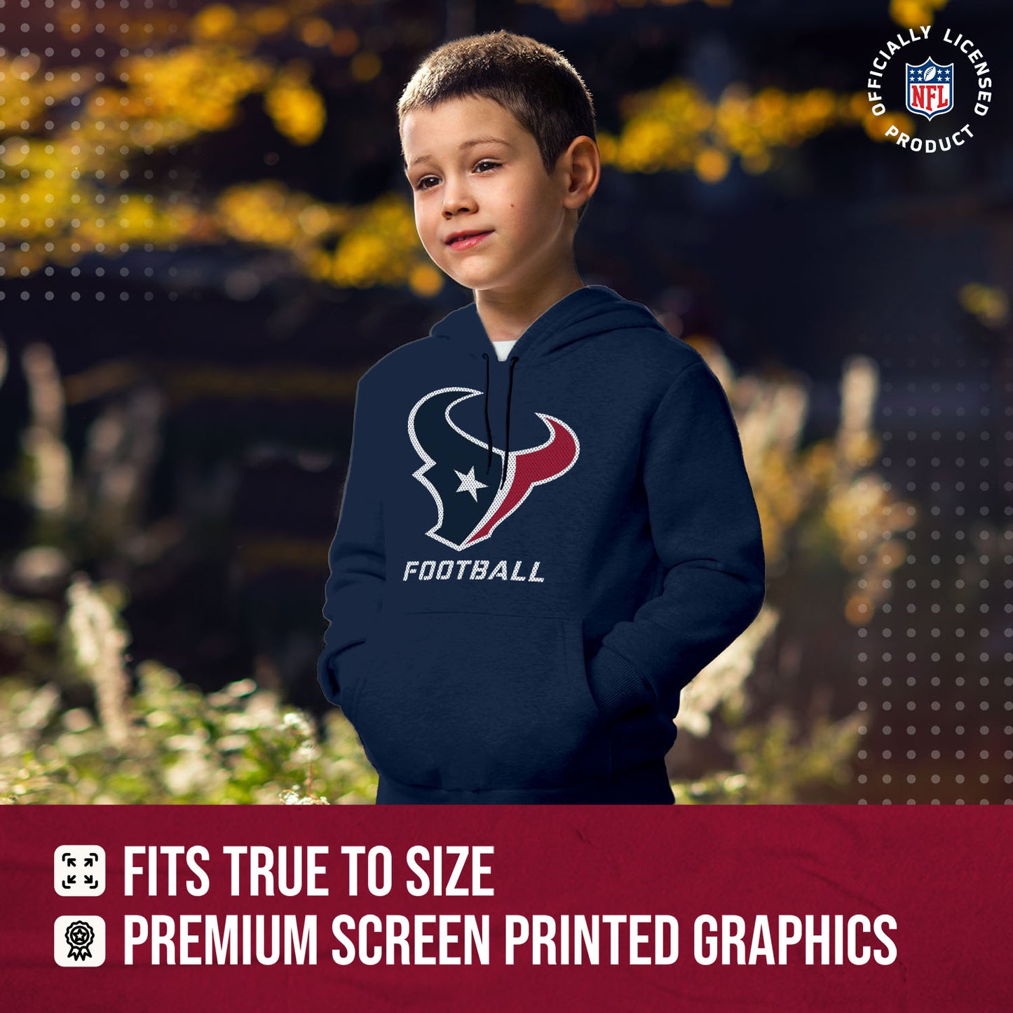 Houston Texans NFL Youth Run City Hoodie- Kids Pro Football Pullover Sweatshirt- Officially Licensed - Navy