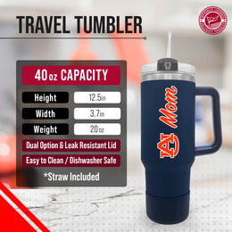 Auburn Tigers Collegiate 40oz Stainless Steel Travel Tumbler with Handle for Mom - Navy