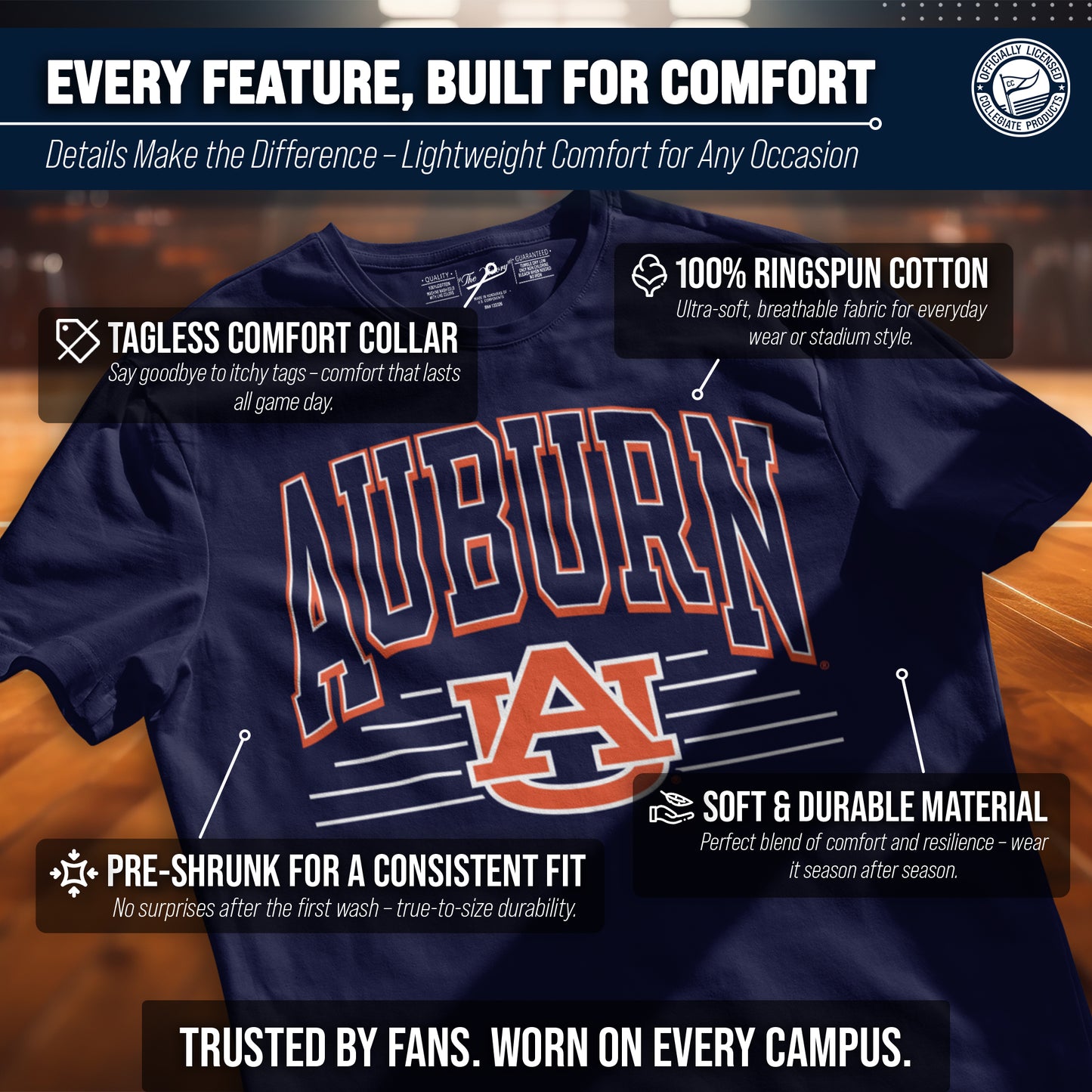 Auburn Tigers NCAA Adult Unisex Overtime Classics T-Shirt - Navy