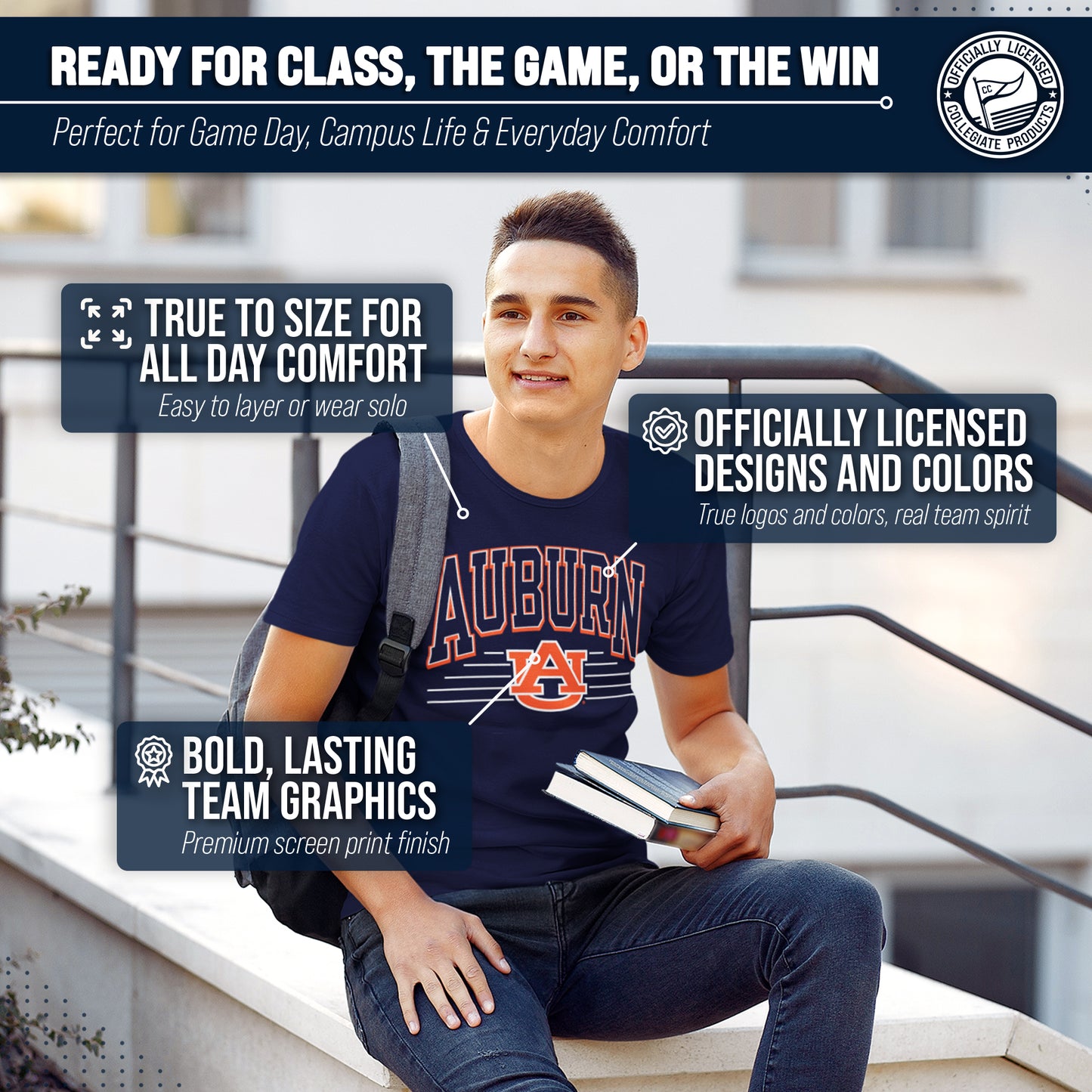 Auburn Tigers NCAA Adult Unisex Overtime Classics T-Shirt - Navy