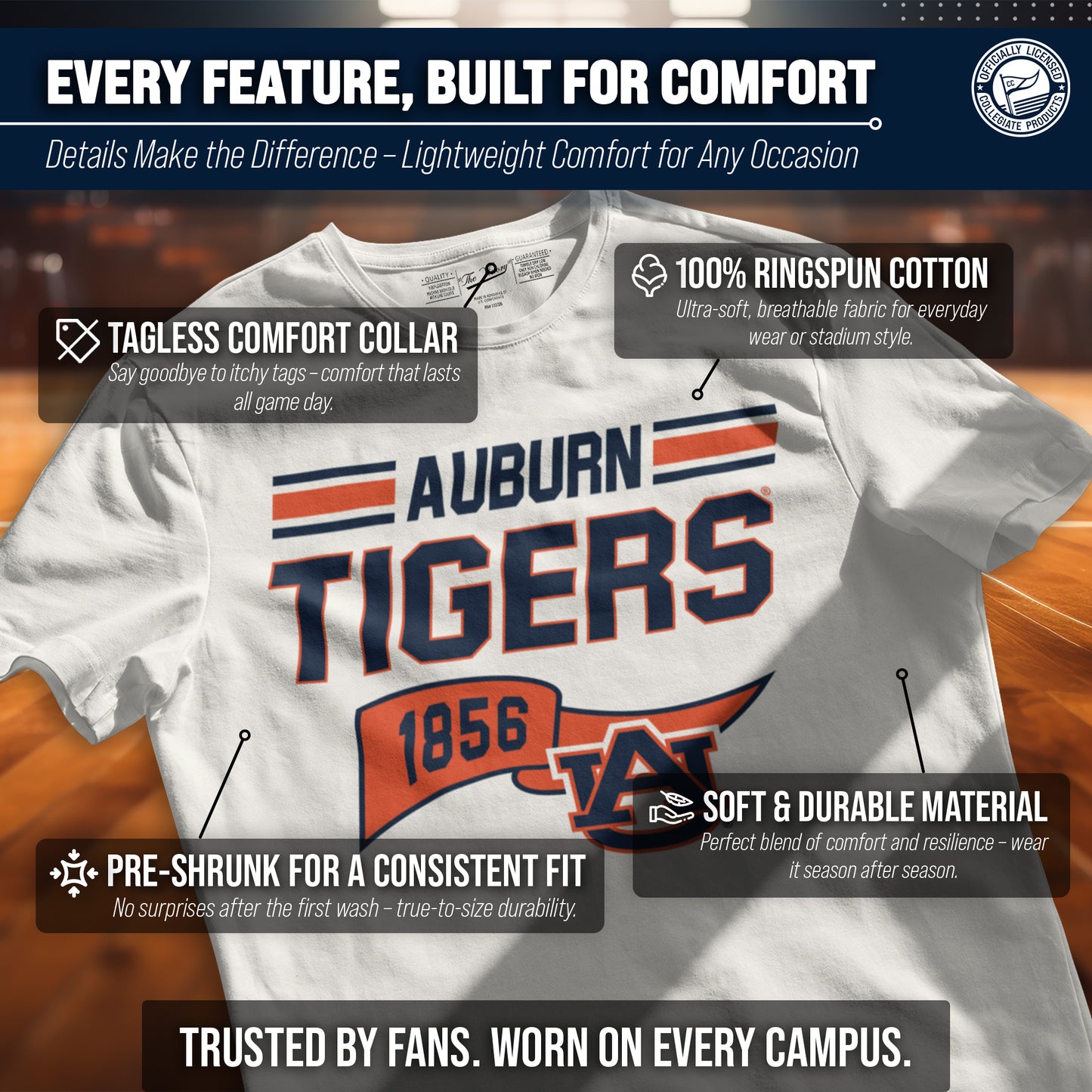 Auburn Tigers NCAA Adult Unisex Varsity Club Pennant T-Shirt Tag-Less - Off White
