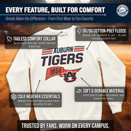 Auburn Tigers NCAA Adult Unisex Varsity Club Pennant Crewneck Fleece Sweatshirt - Off White