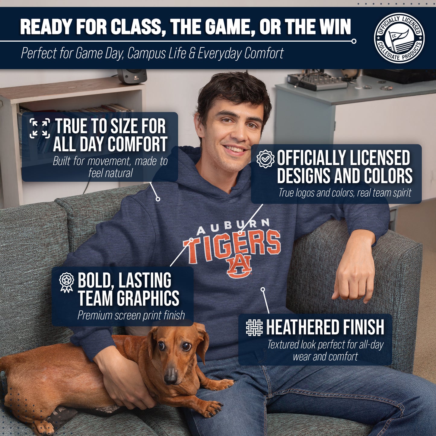 Auburn Tigers NCAA Adult Unisex Starting Fresh Heathered Hooded Fleece Sweatshirt - Navy Heather