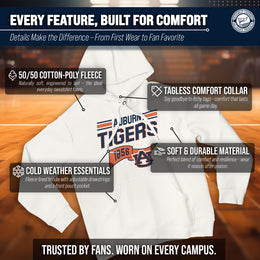 Auburn Tigers NCAA Adult Unisex Varsity Club Pennant Hooded Fleece Sweatshirt - Off White