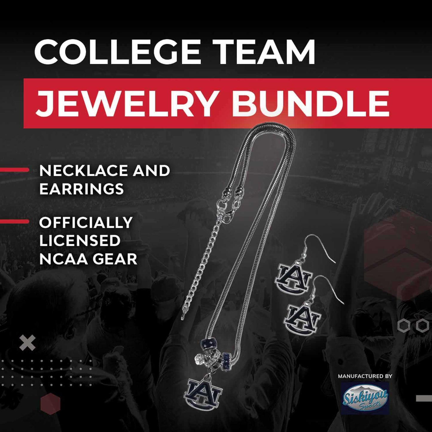 Auburn Tigers Collegiate Game Day Necklace and Earrings - Silver