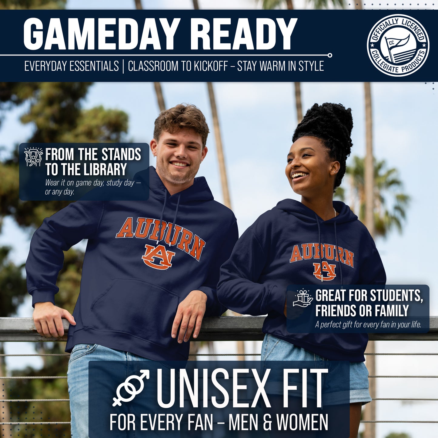Auburn Tigers Campus Colors Adult Arch & Logo Soft Style Gameday Hooded Sweatshirt  - Navy