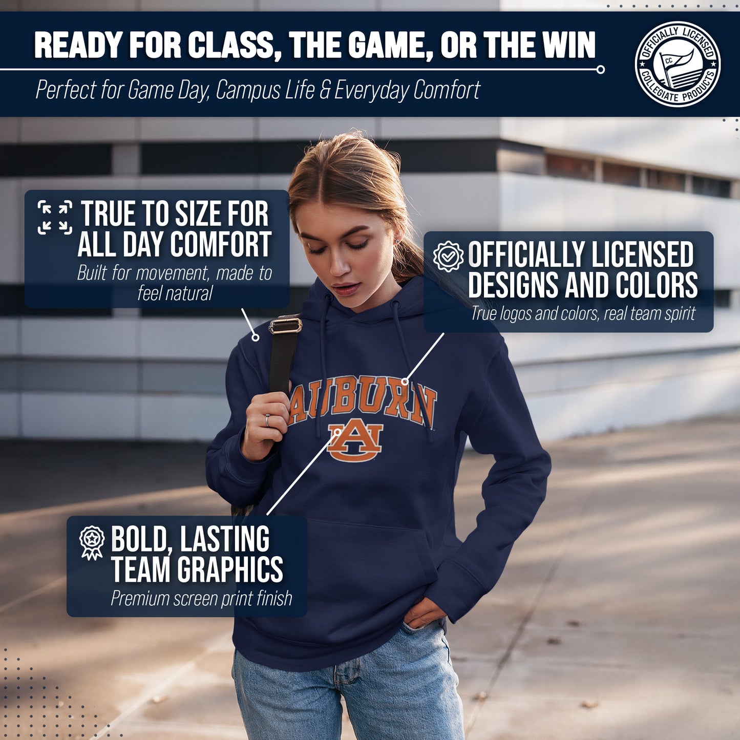 Auburn Tigers Campus Colors Adult Arch & Logo Soft Style Gameday Hooded Sweatshirt  - Navy