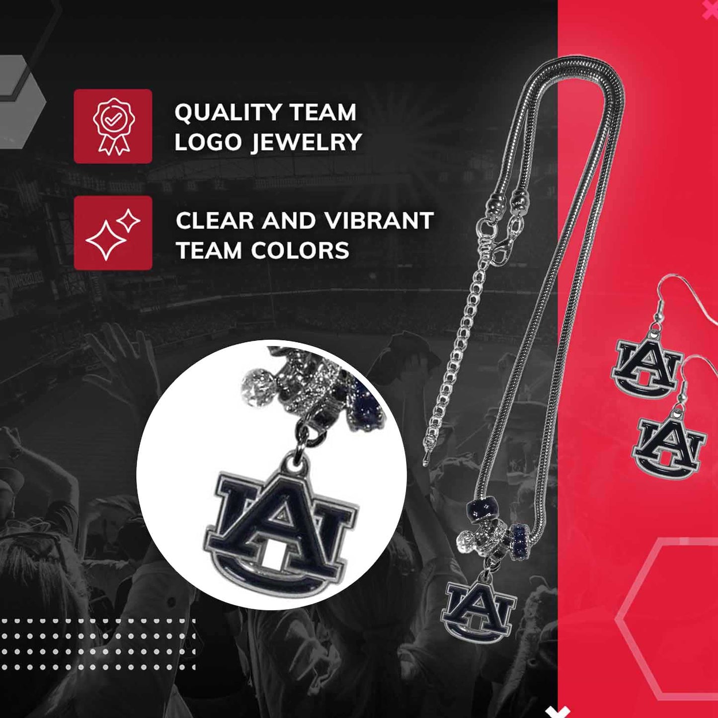 Auburn Tigers Collegiate Game Day Necklace and Earrings - Silver