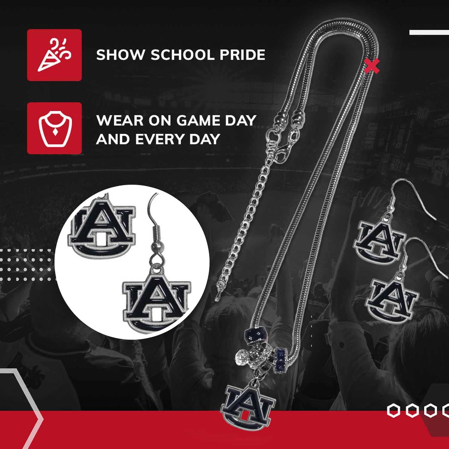 Auburn Tigers Collegiate Game Day Necklace and Earrings - Silver