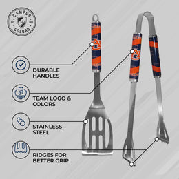 Auburn Tigers Collegiate University Two Piece Grilling Tools Set with 2 Magnet Chip Clips - Chrome