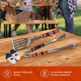 Auburn Tigers Collegiate University Two Piece Grilling Tools Set with 2 Magnet Chip Clips - Chrome