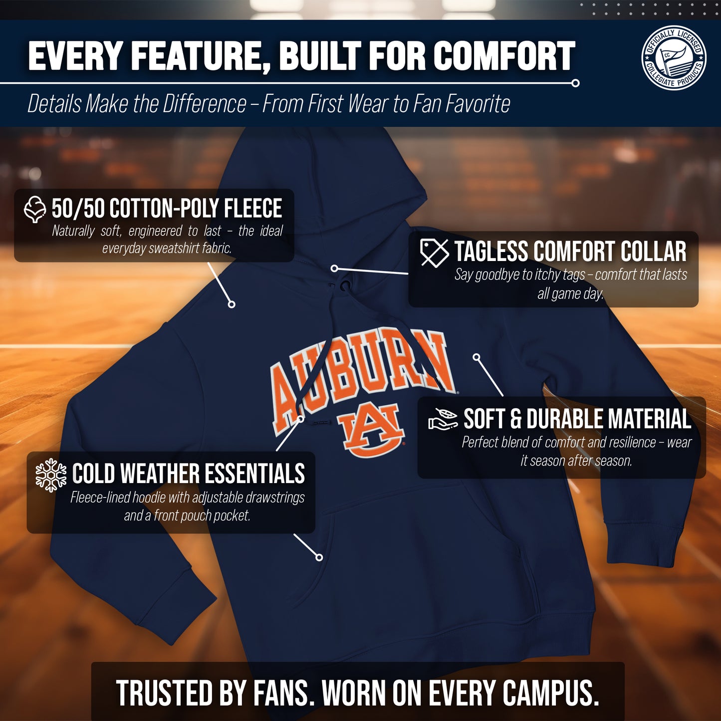 Auburn Tigers NCAA Adult Tackle Twill Hooded Sweatshirt - Navy