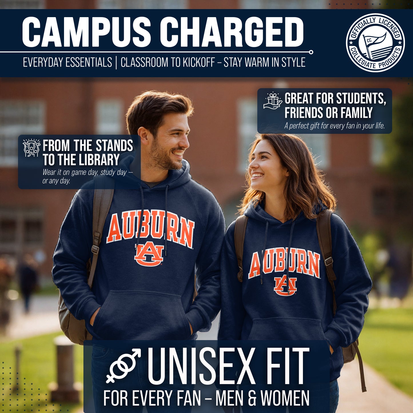 Auburn Tigers NCAA Adult Tackle Twill Hooded Sweatshirt - Navy