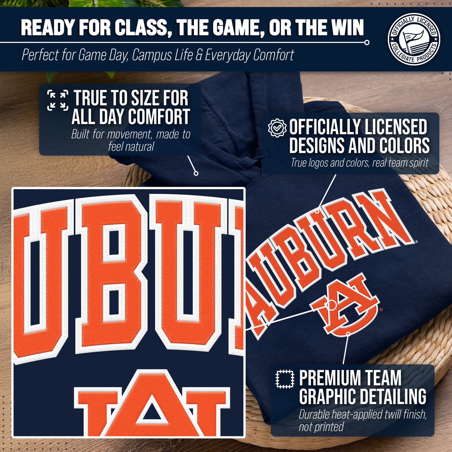 Auburn Tigers NCAA Adult Tackle Twill Hooded Sweatshirt - Navy