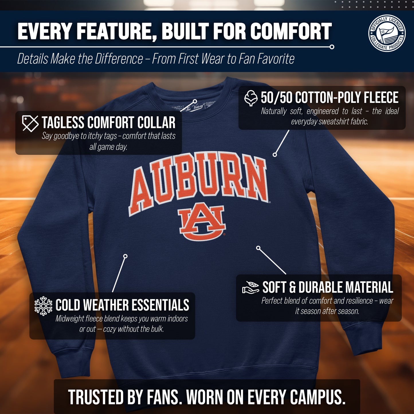 Auburn Tigers Adult Tackle Twill Crewneck - Navy
