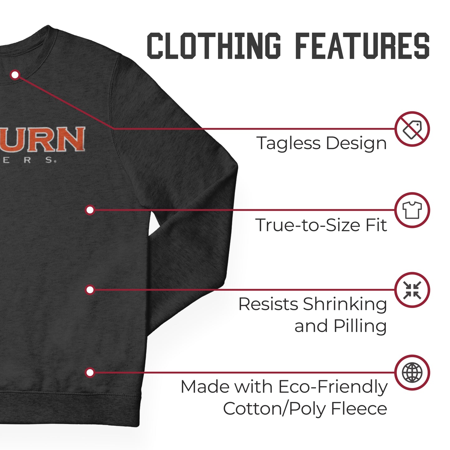 Auburn Tigers NCAA Adult Charcoal Crewneck Fleece Sweatshirt - Charcoal