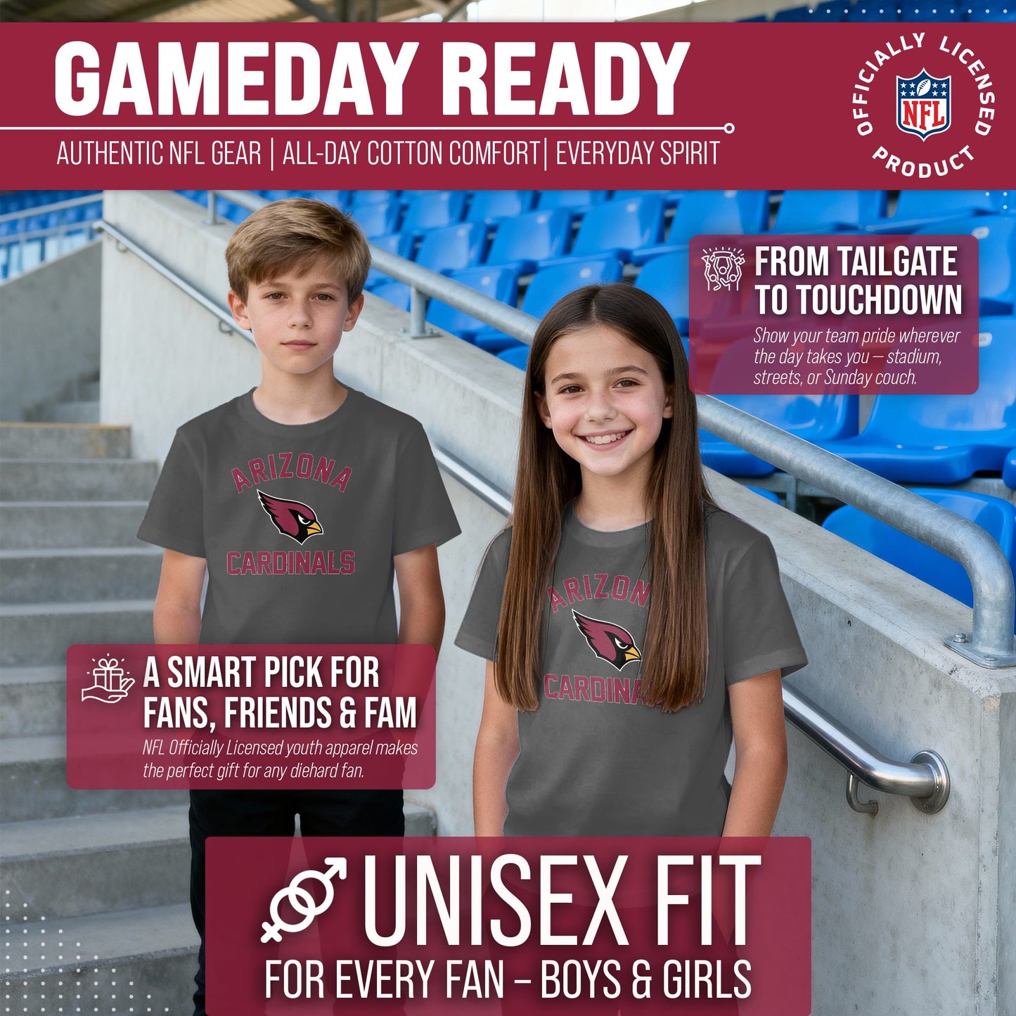 Arizona Cardinals NFL Youth Gameday Football T-Shirt - Charcoal