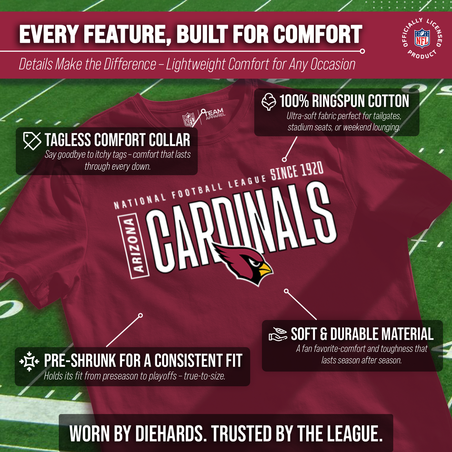 Arizona Cardinals NFL Youth Modern Endzone Football T-Shirt Unisex Tag Free Comfortable - Cardinal