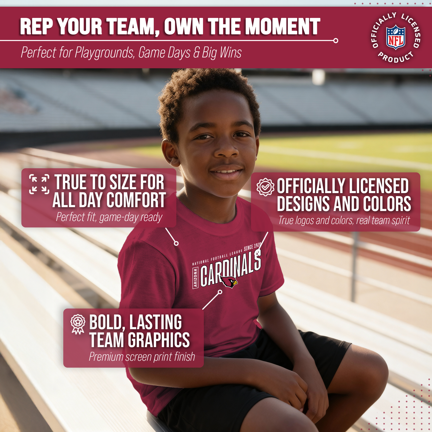 Arizona Cardinals NFL Youth Modern Endzone Football T-Shirt Unisex Tag Free Comfortable - Cardinal