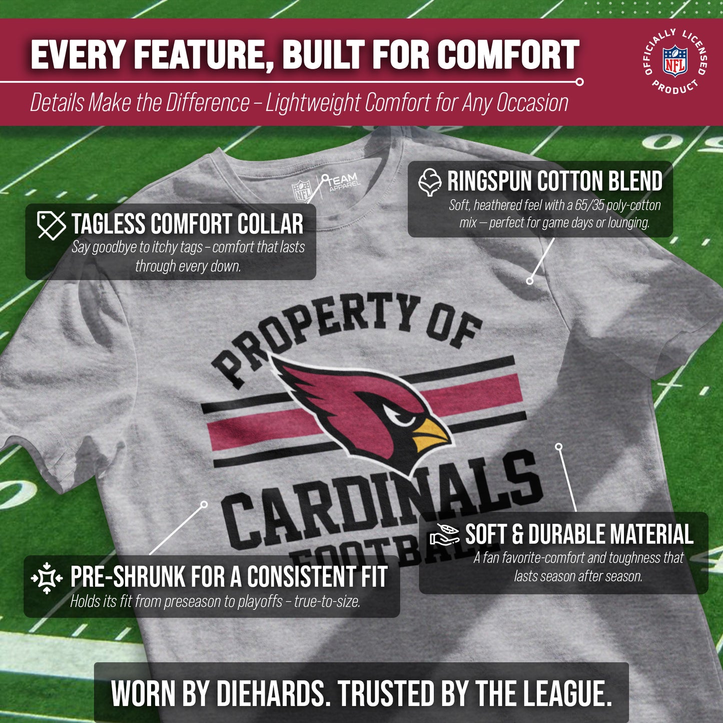 Arizona Cardinals NFL Adult Property Of T-Shirt - Sport Gray