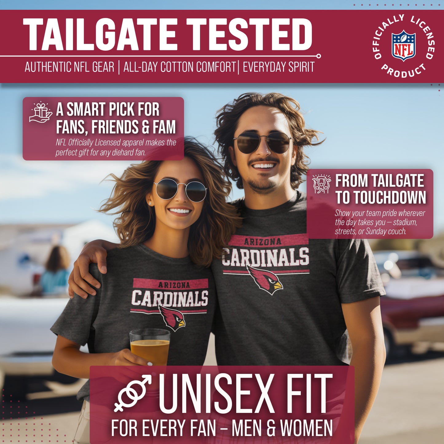 Arizona Cardinals NFL Adult Team Block Tagless T-Shirt - Charcoal