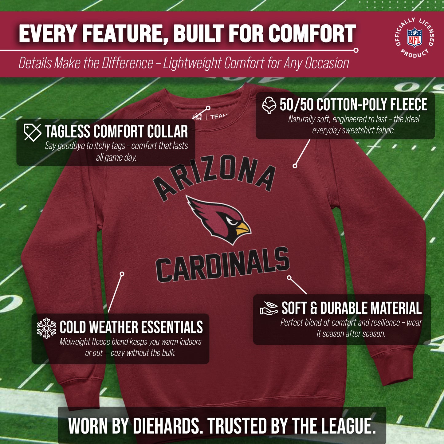 Arizona Cardinals NFL Adult Gameday Football Crewneck Sweatshirt - Cardinal