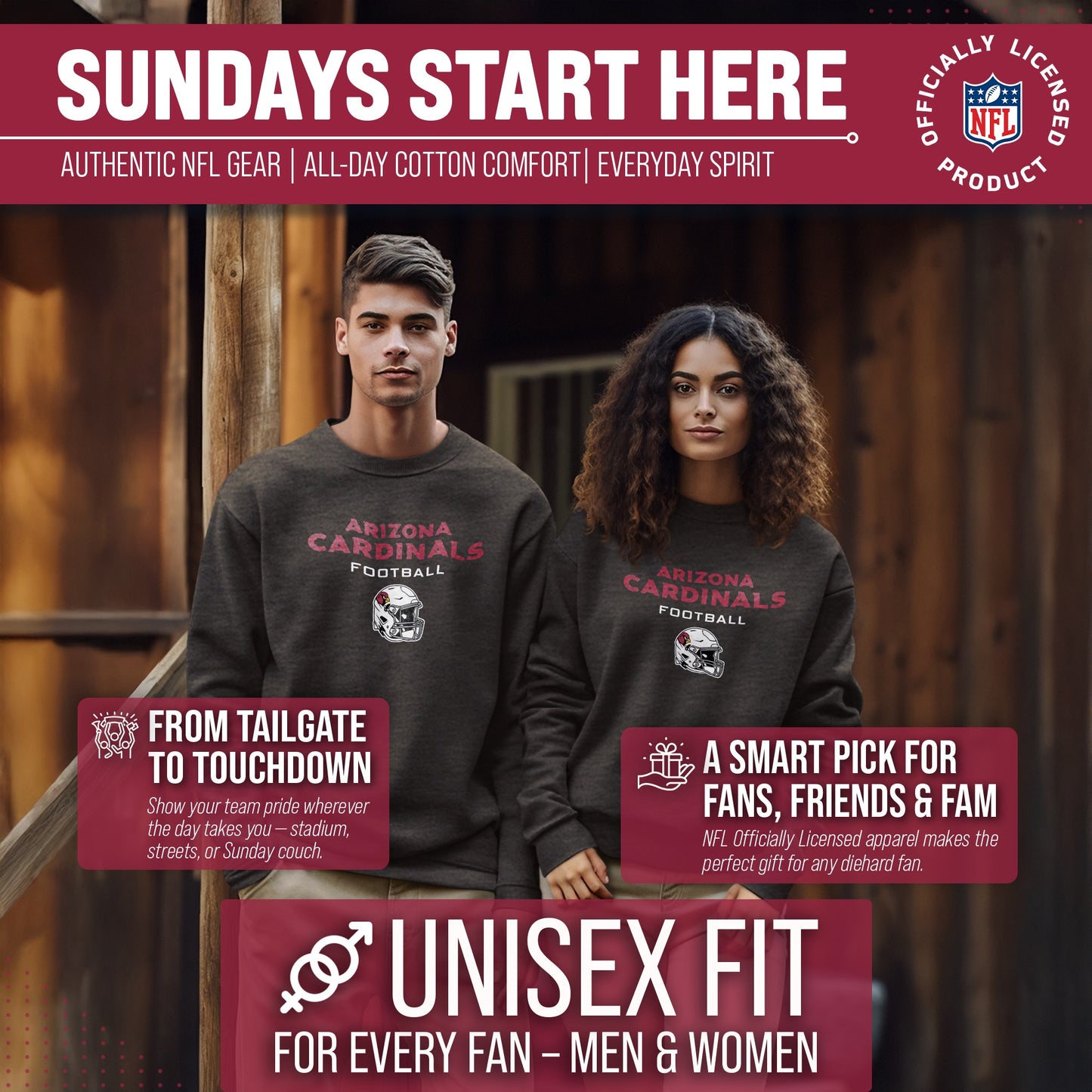 Arizona Cardinals Adult NFL Football Helmet Heather Crewneck Sweatshirt - Charcoal