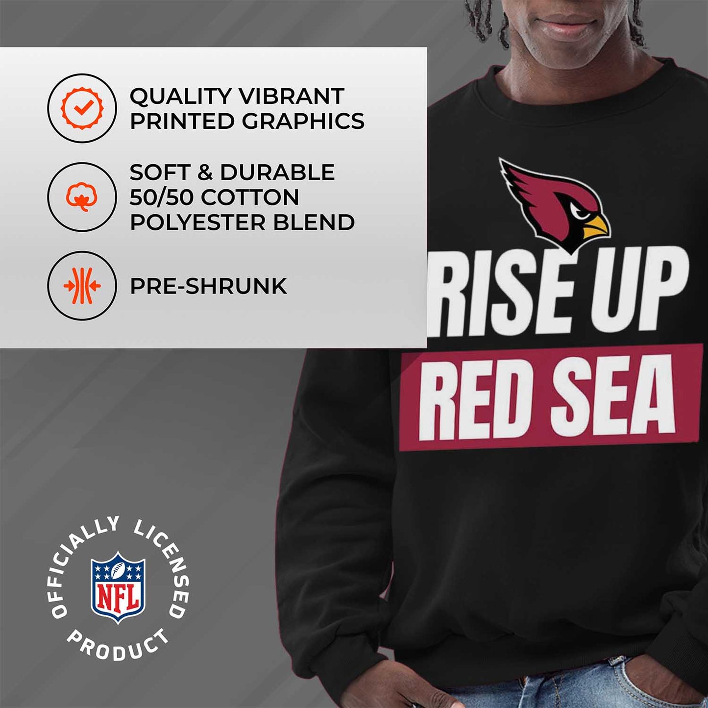 Arizona Cardinals NFL Adult Slogan Crewneck Sweatshirt - Black
