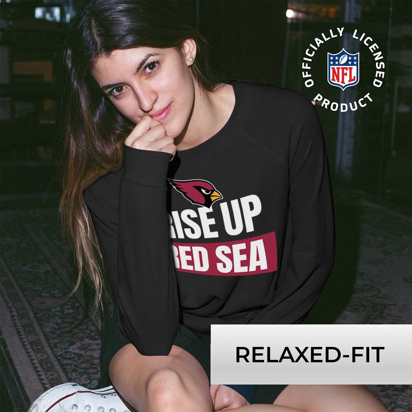 Arizona Cardinals NFL Womens Team Slogan Crew Neck - Black