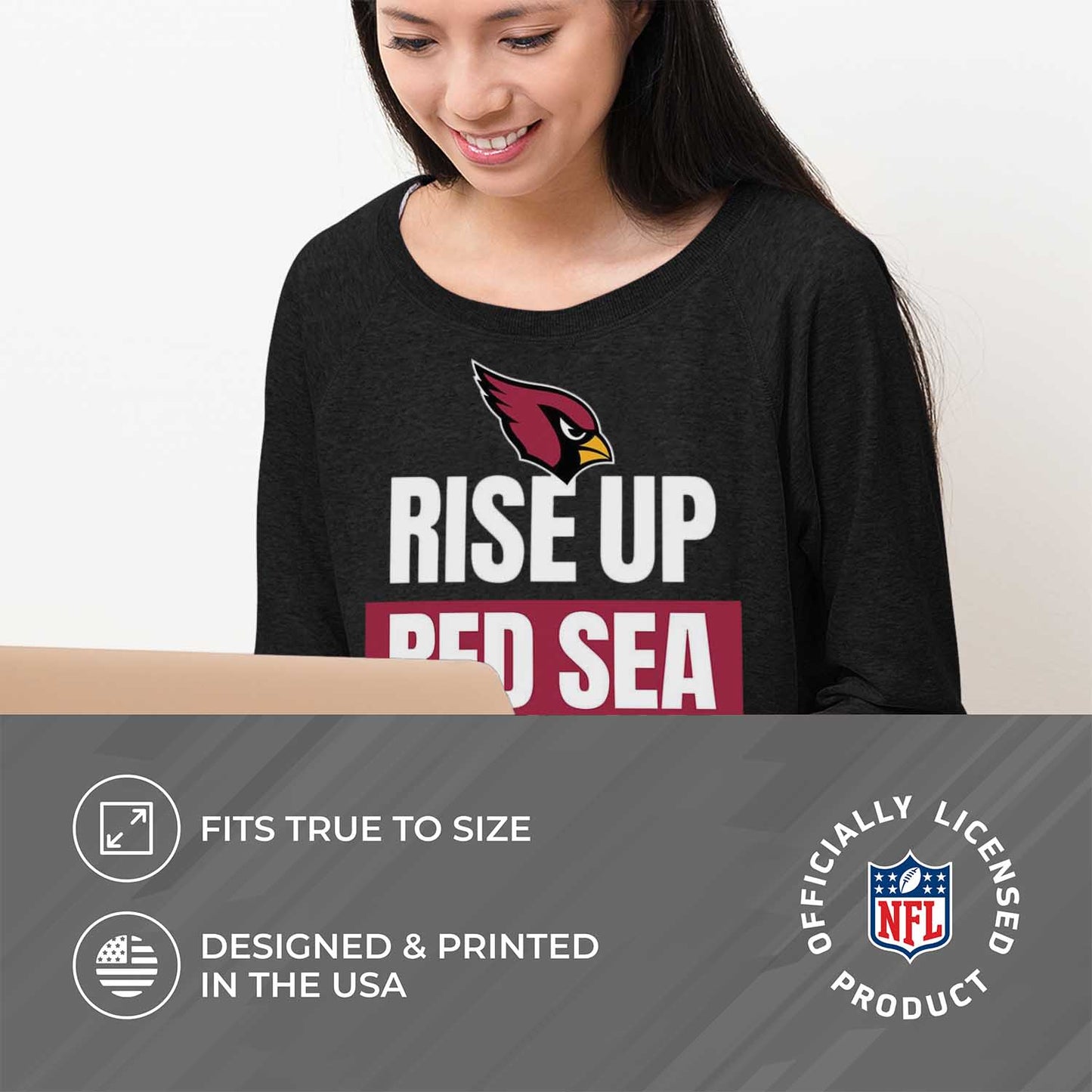 Arizona Cardinals NFL Womens Team Slogan Crew Neck - Black