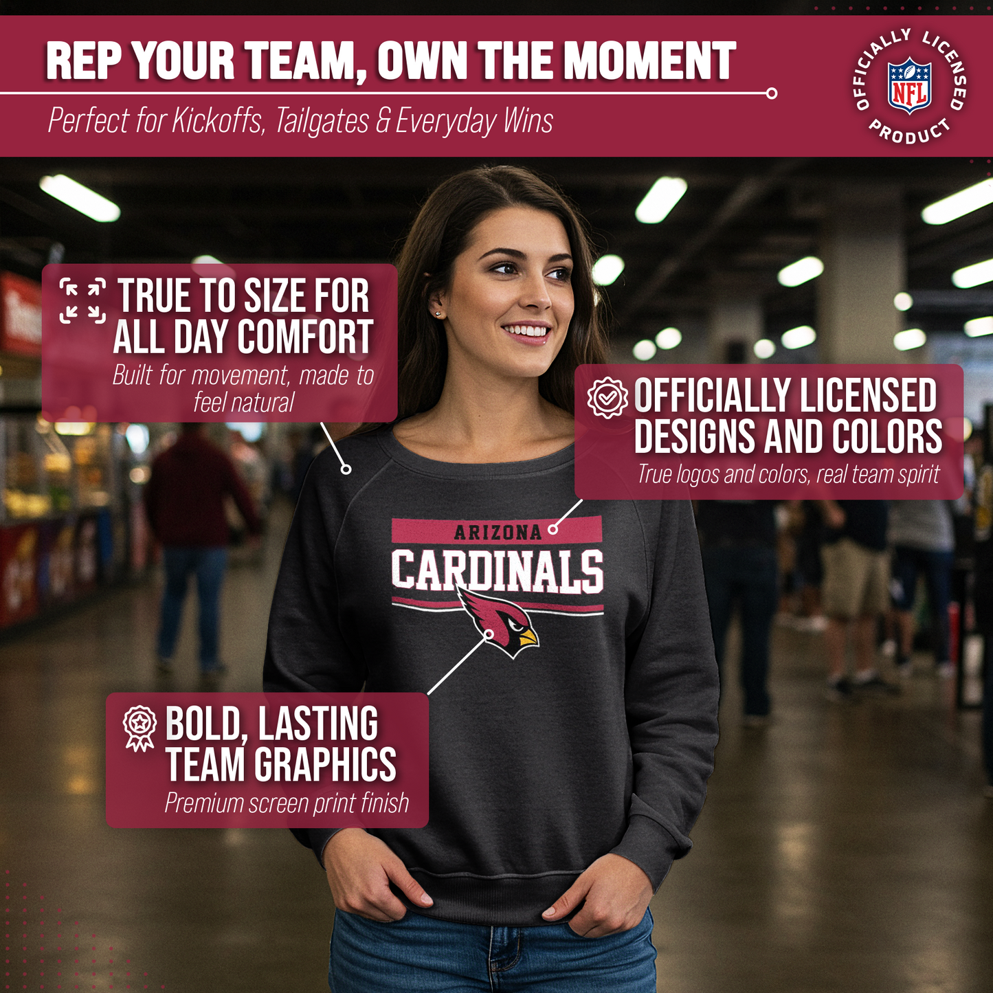 Arizona Cardinals NFL Womens Charcoal Crew Neck Football Apparel - Charcoal