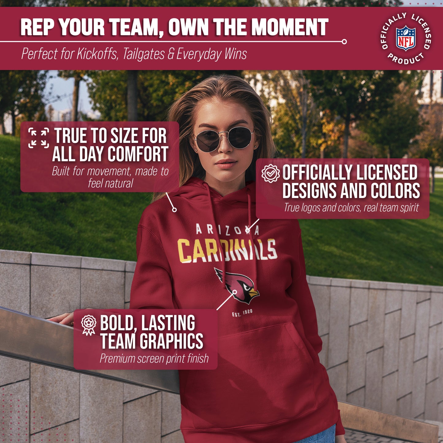 Arizona Cardinals Adult NFL Diagonal Fade Fleece Hooded Sweatshirt - Cardinal