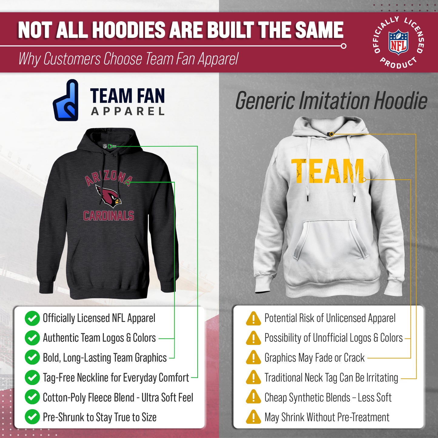 Arizona Cardinals NFL Adult Gameday Hooded Sweatshirt - Charcoal
