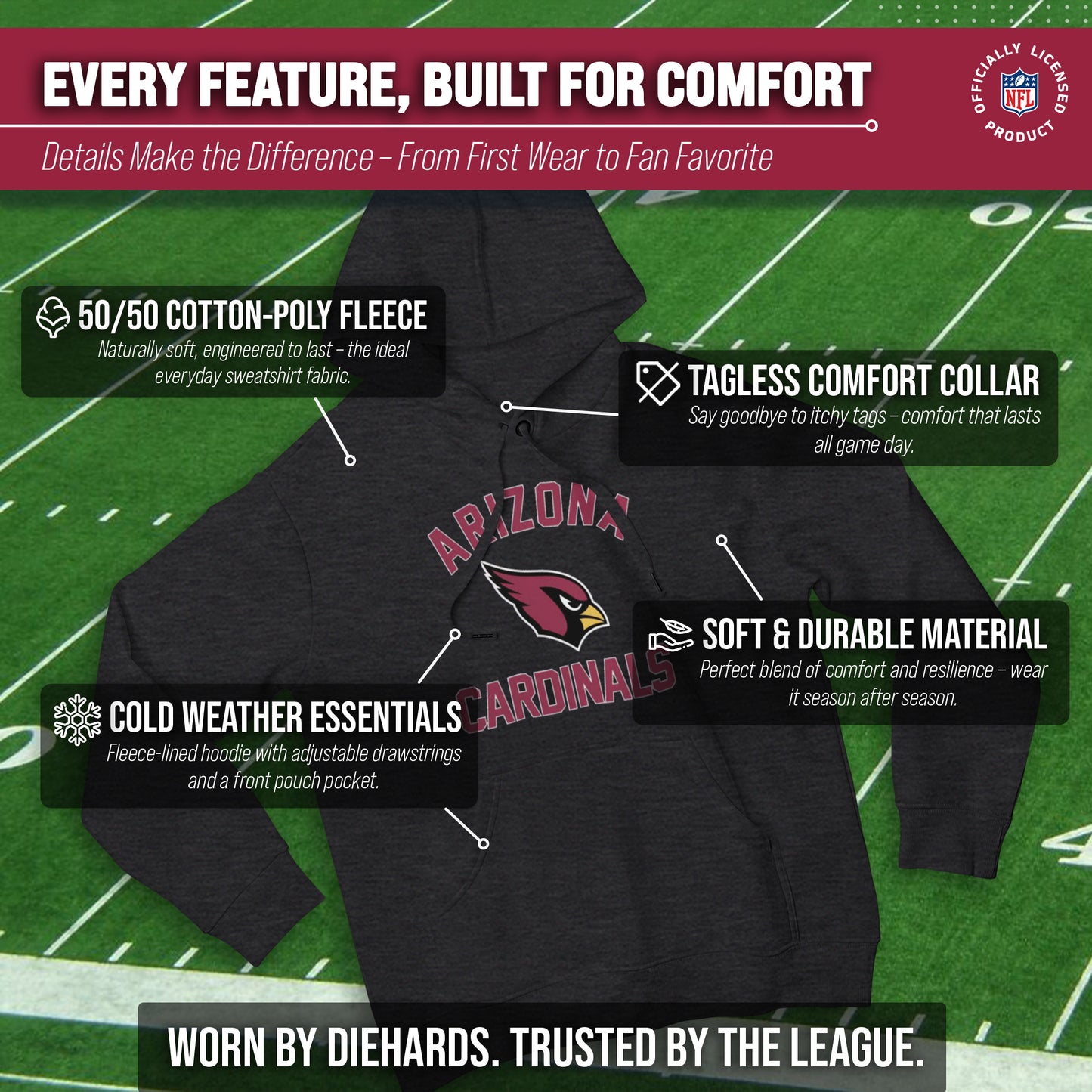 Arizona Cardinals NFL Adult Gameday Hooded Sweatshirt - Charcoal