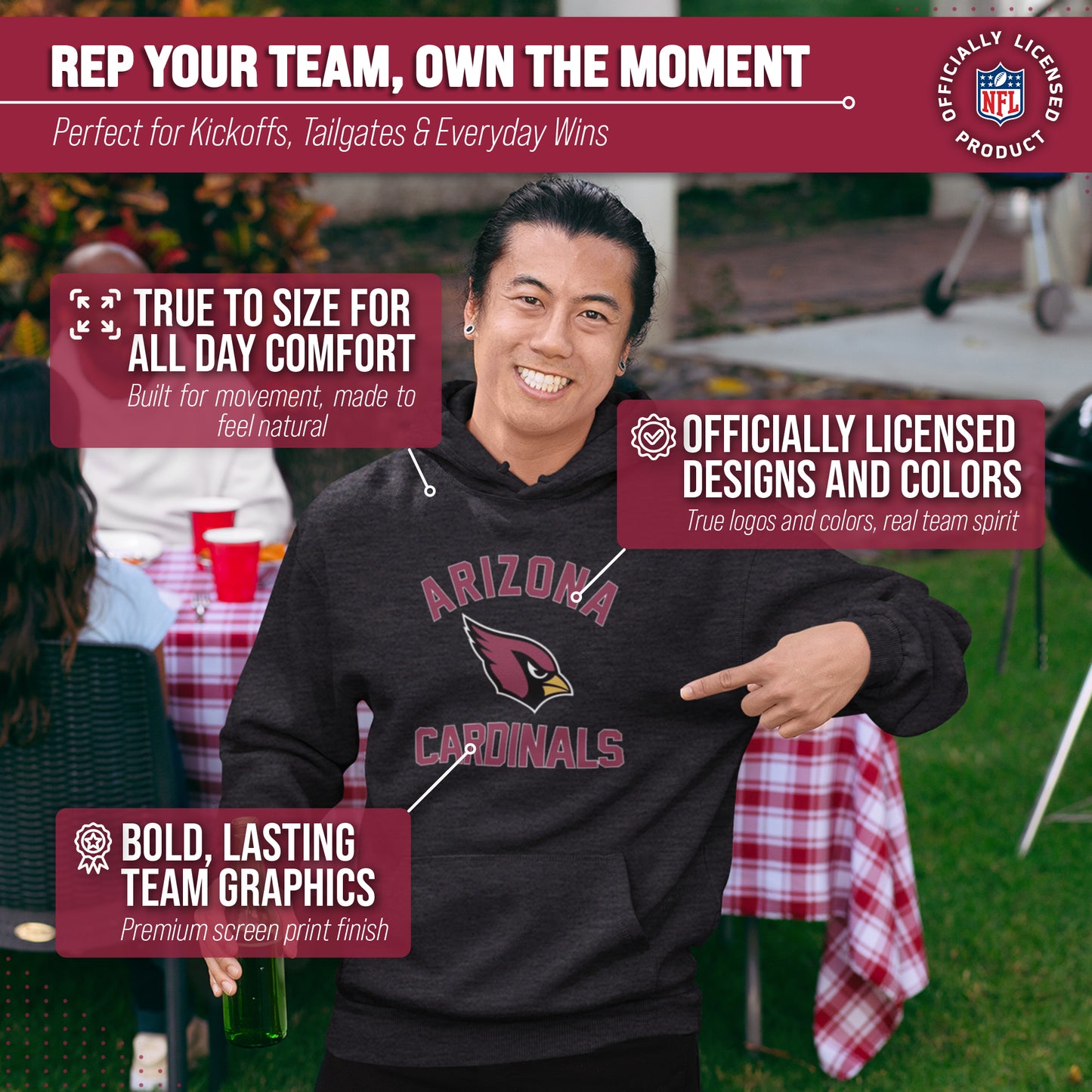 Arizona Cardinals NFL Adult Gameday Hooded Sweatshirt - Charcoal