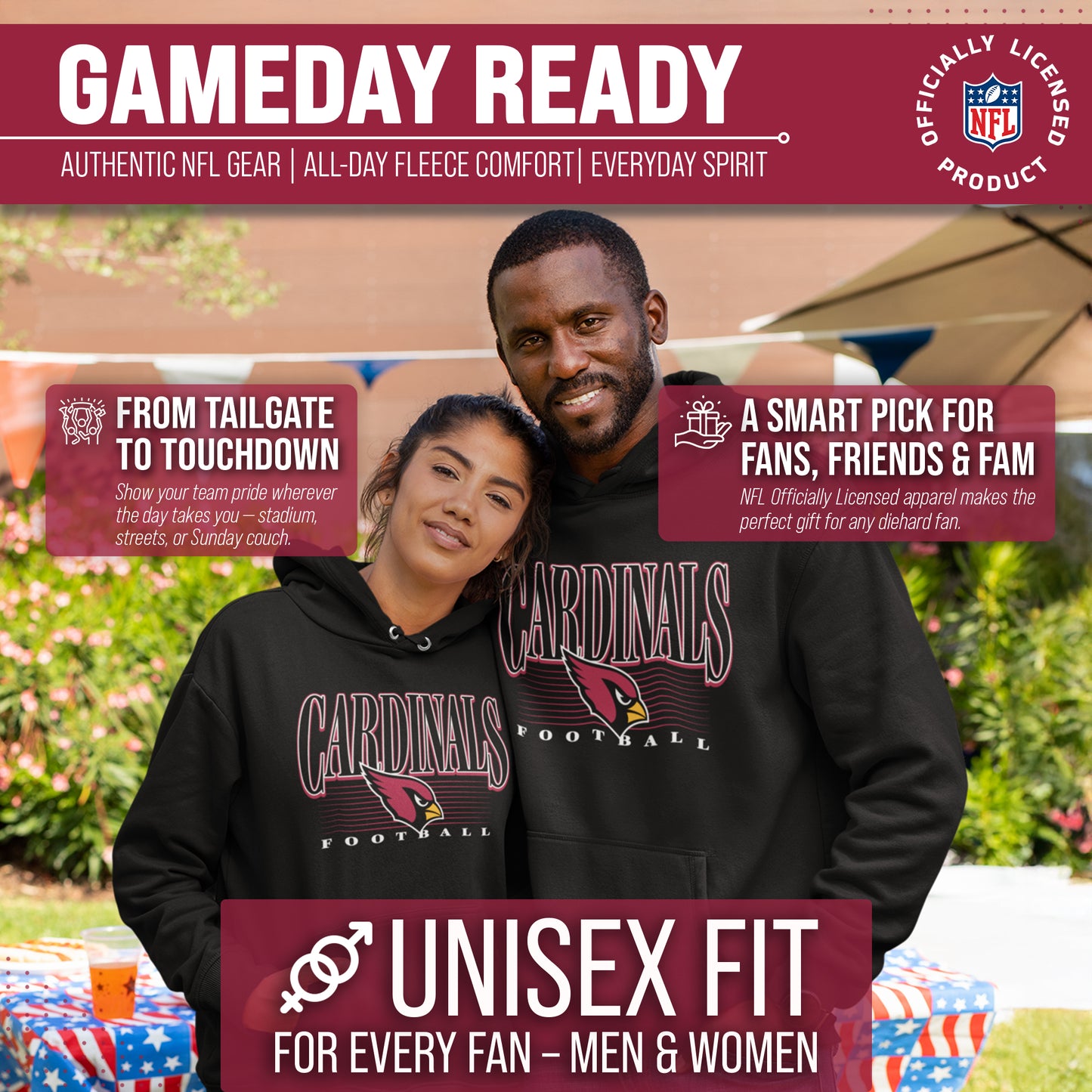 Arizona Cardinals NFL Adult Unisex Overtime Blueprint Soft Fleece Hooded Sweatshirt - Black