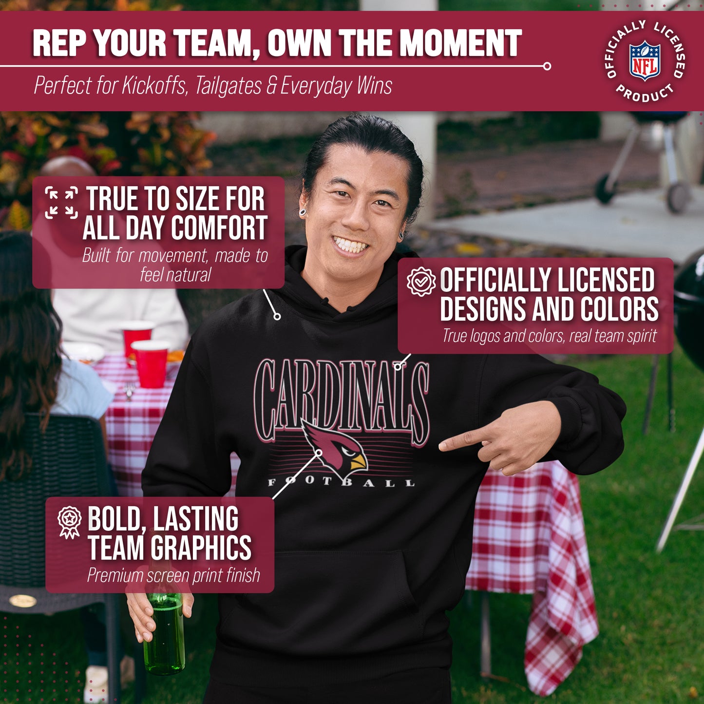 Arizona Cardinals NFL Adult Unisex Overtime Blueprint Soft Fleece Hooded Sweatshirt - Black