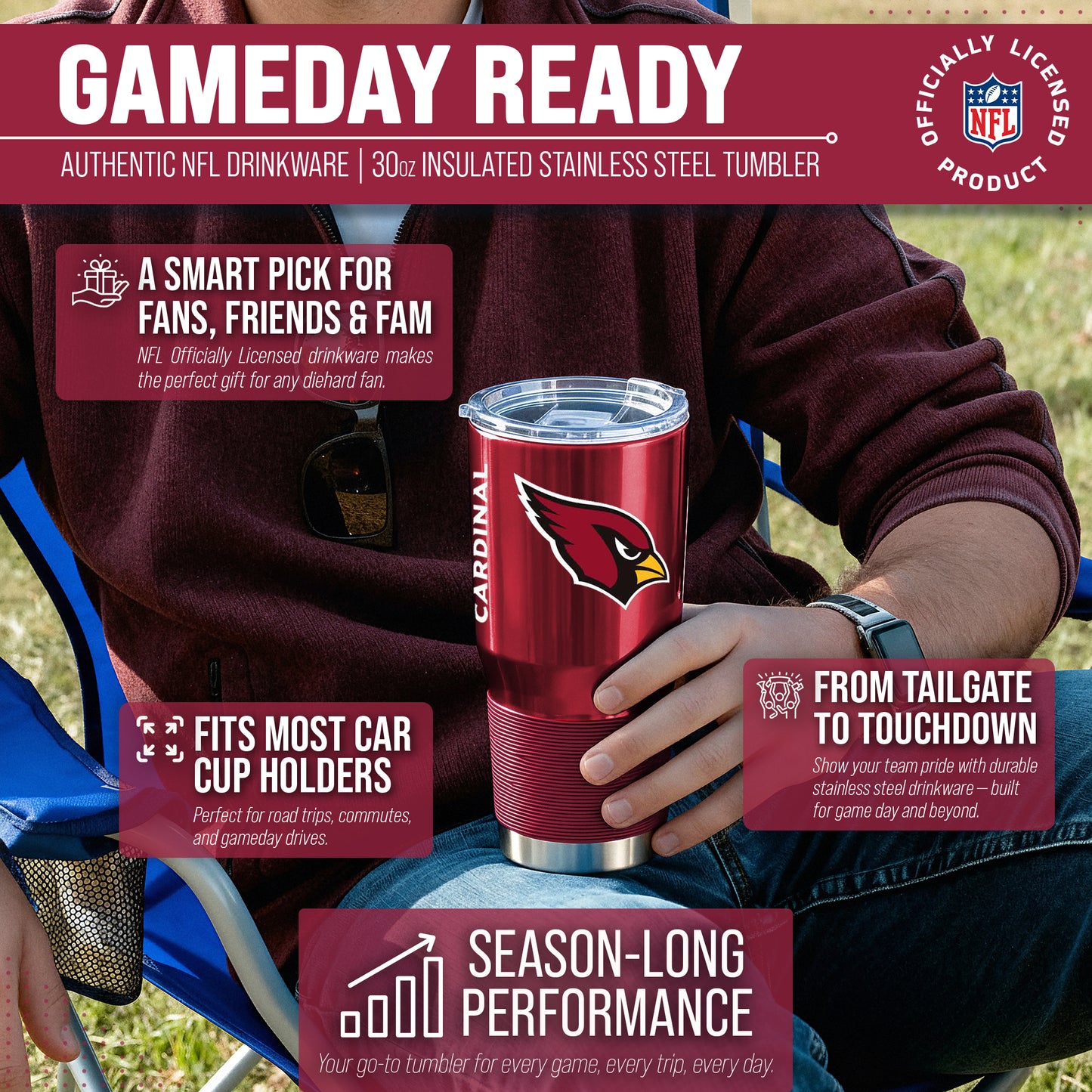 Arizona Cardinals NFL 30oz Gameday Stainless Steel Tumbler - Cardinal