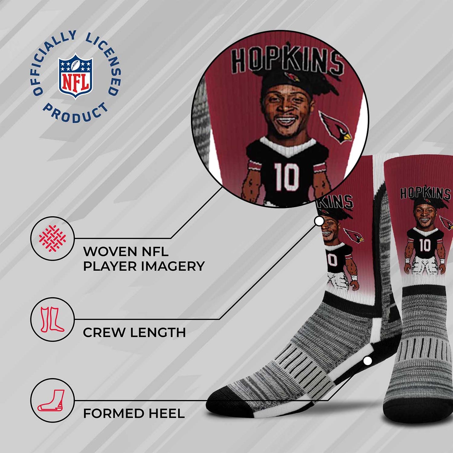 Arizona Cardinals FBF NFL Youth V Curve MVP Deandre Hopkins Player Crew Socks - Cardinal #10