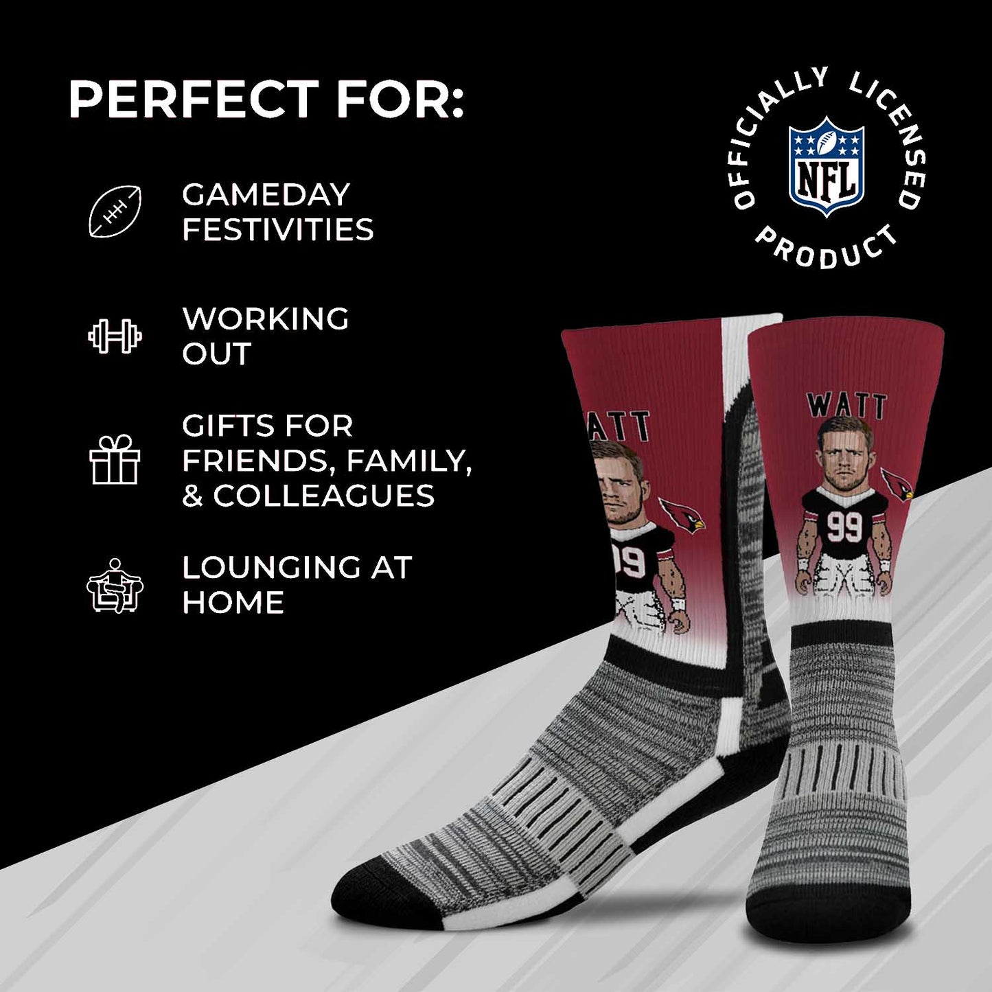 Arizona Cardinals For Bare Feet J.J. Watt  MVP Crew Socks - Cardinal #99