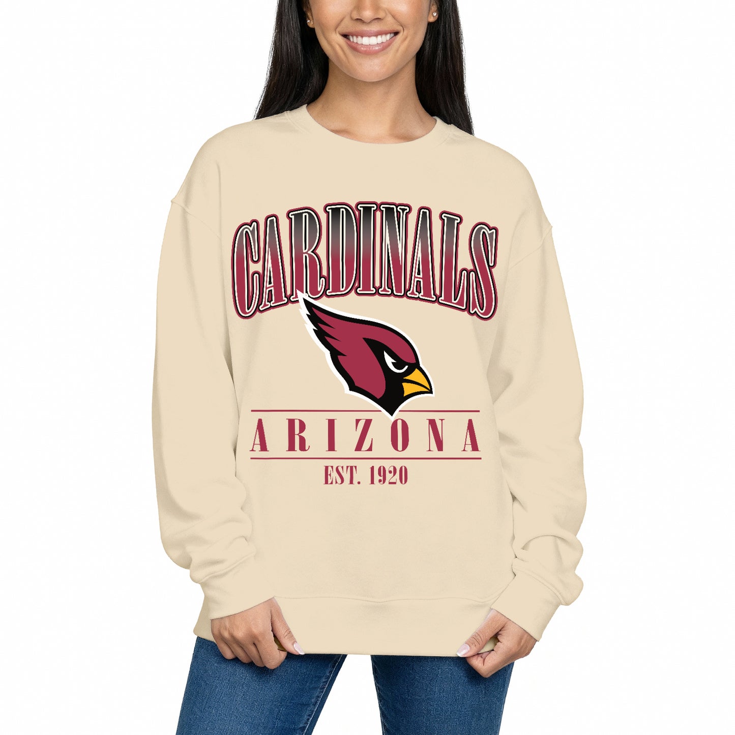 Arizona Cardinals Womens NFL Starstruck Crewneck Pullover - Cream