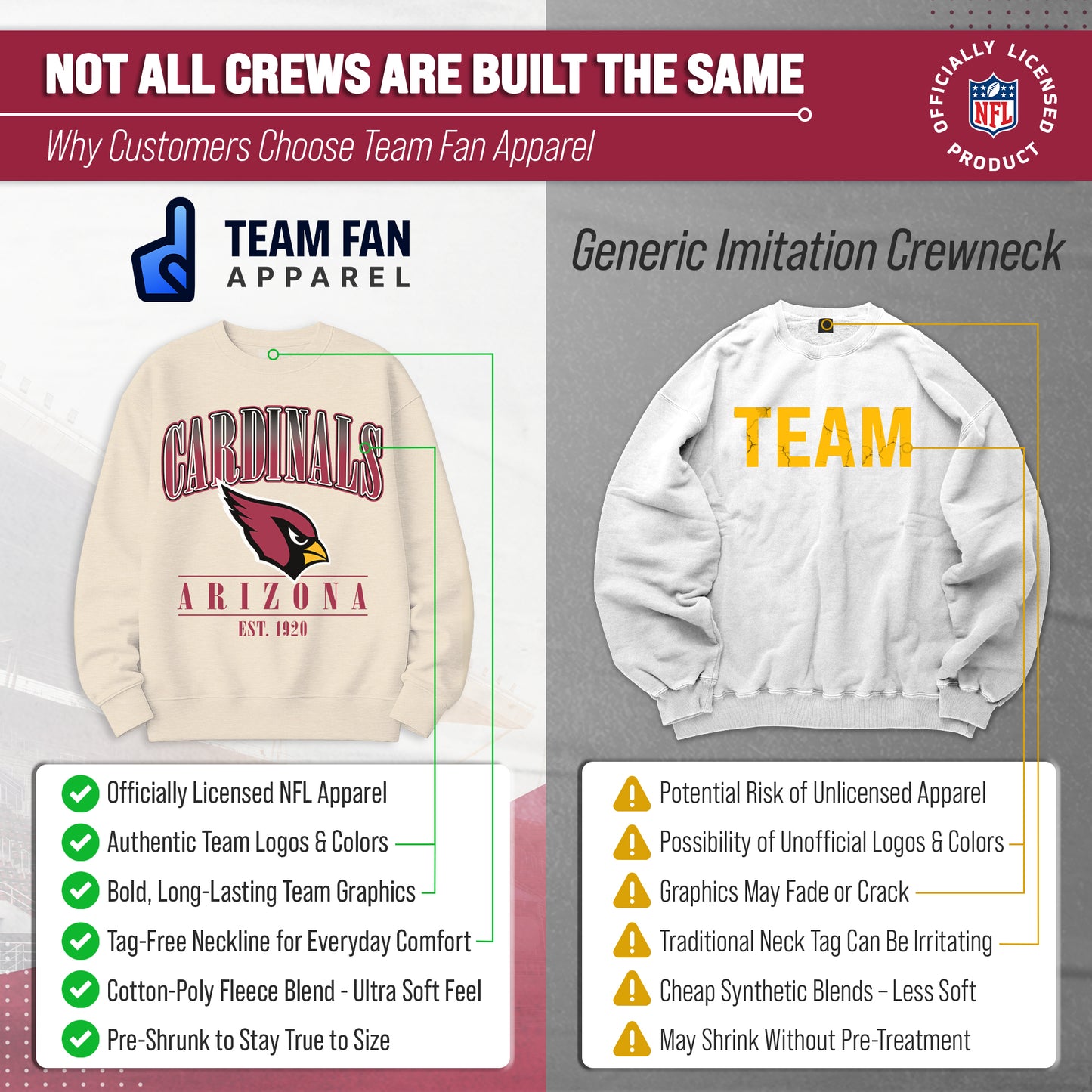 Arizona Cardinals Womens NFL Starstruck Crewneck Pullover - Cream
