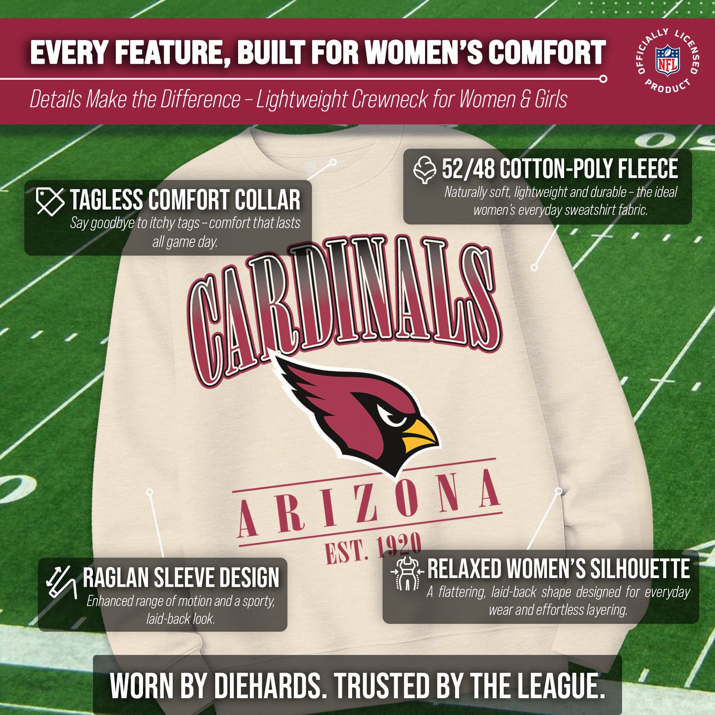 Arizona Cardinals Womens NFL Starstruck Crewneck Pullover - Cream