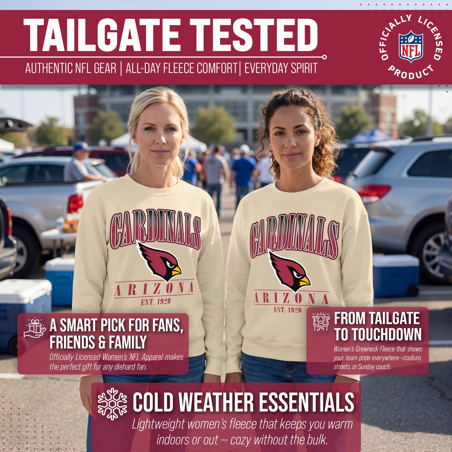 Arizona Cardinals Womens NFL Starstruck Crewneck Pullover - Cream