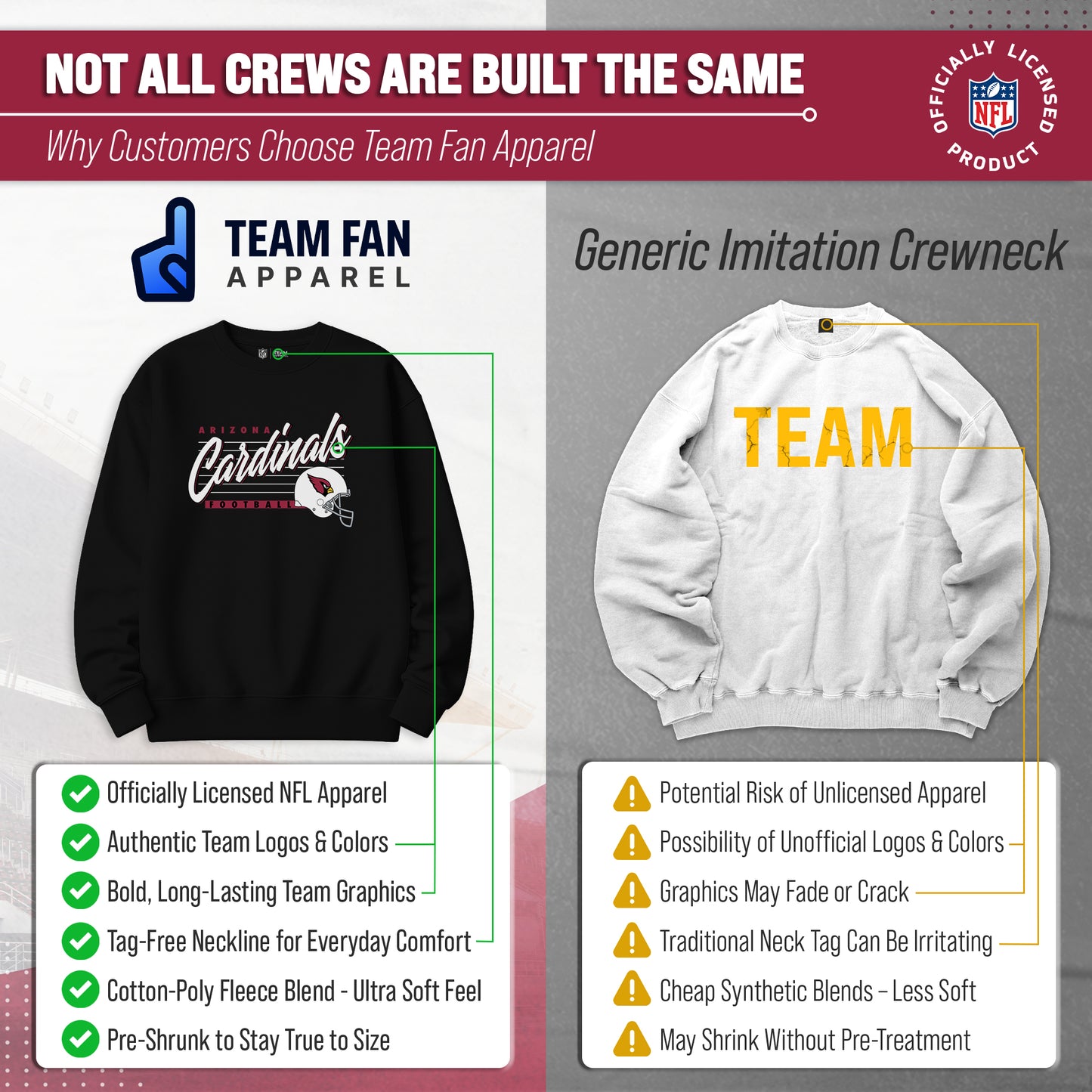 Arizona Cardinals Womens NFL Scrimmage Line Crewneck Pullover - Black