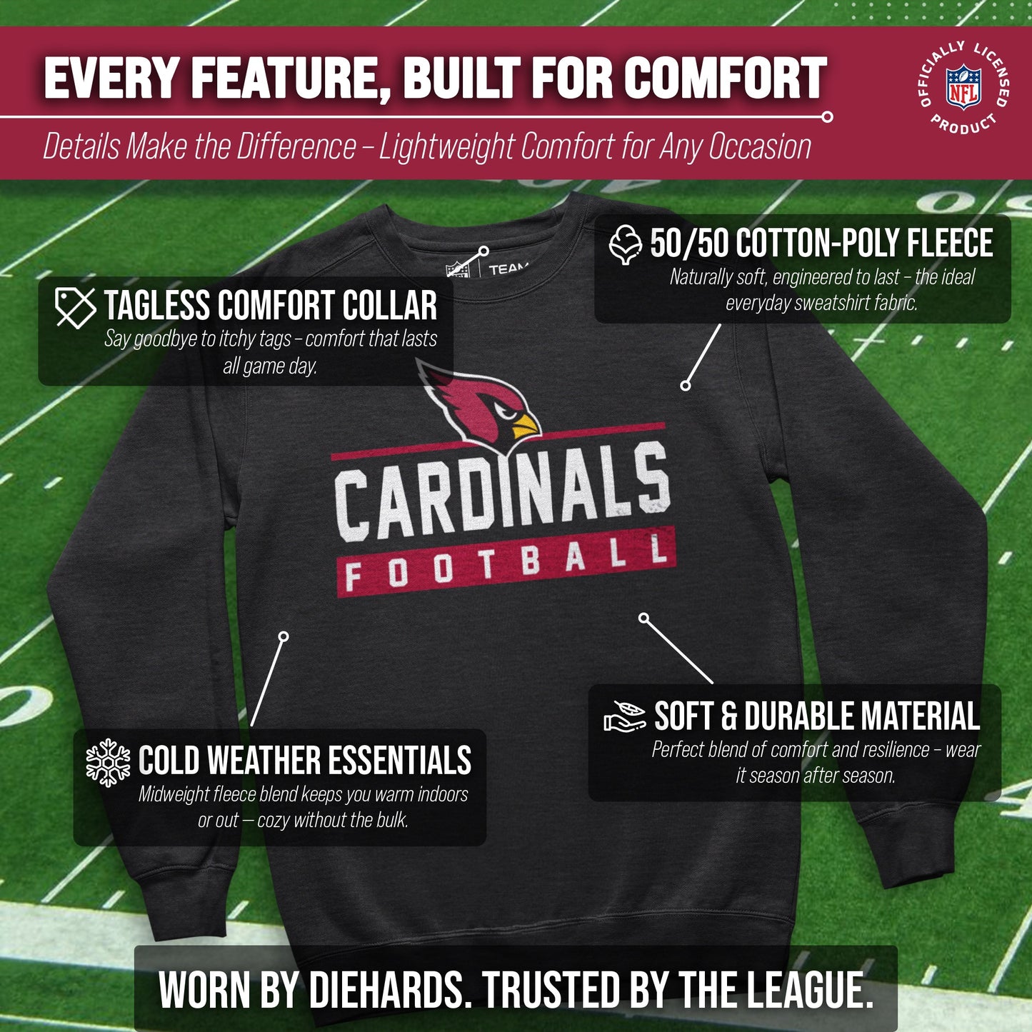 Arizona Cardinals NFL Adult True Fan Crewneck Sweatshirt - Charcoal