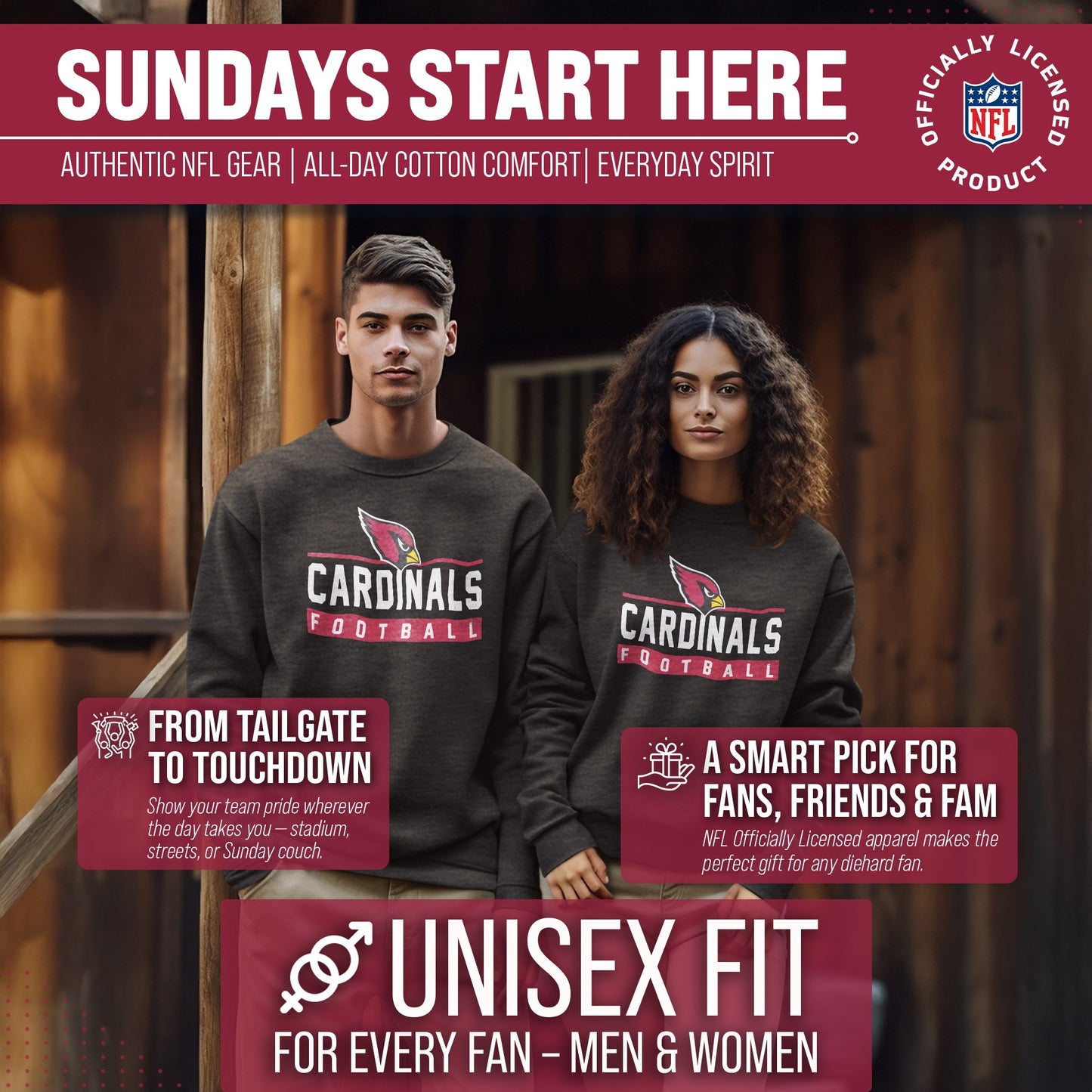 Arizona Cardinals NFL Adult True Fan Crewneck Sweatshirt - Charcoal