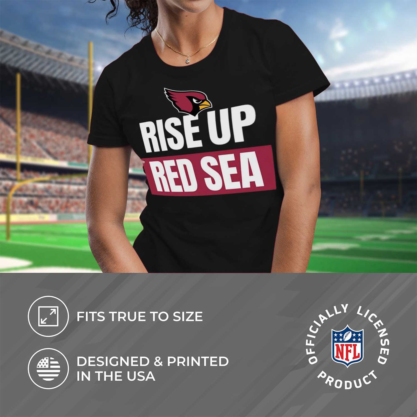 Arizona Cardinals NFL Womens Plus Size Team Slogan Short Sleeve T-Shirt - Black